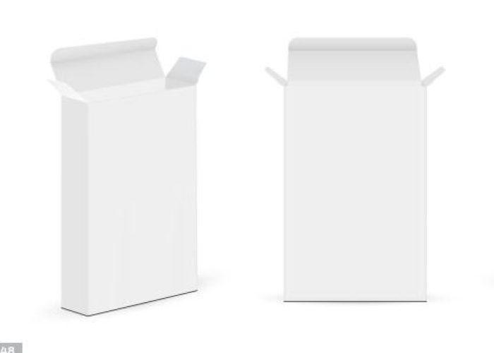 Set of Slim Paper Rectangular Boxes with Various Views, Isolated on White Background. Vector Illustration